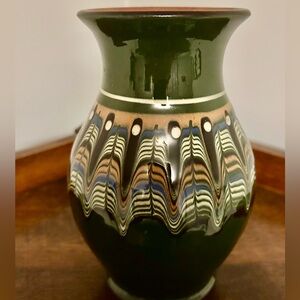 Vintage Bulgarian Green Ceramic Vase
Peacock Drip Vase